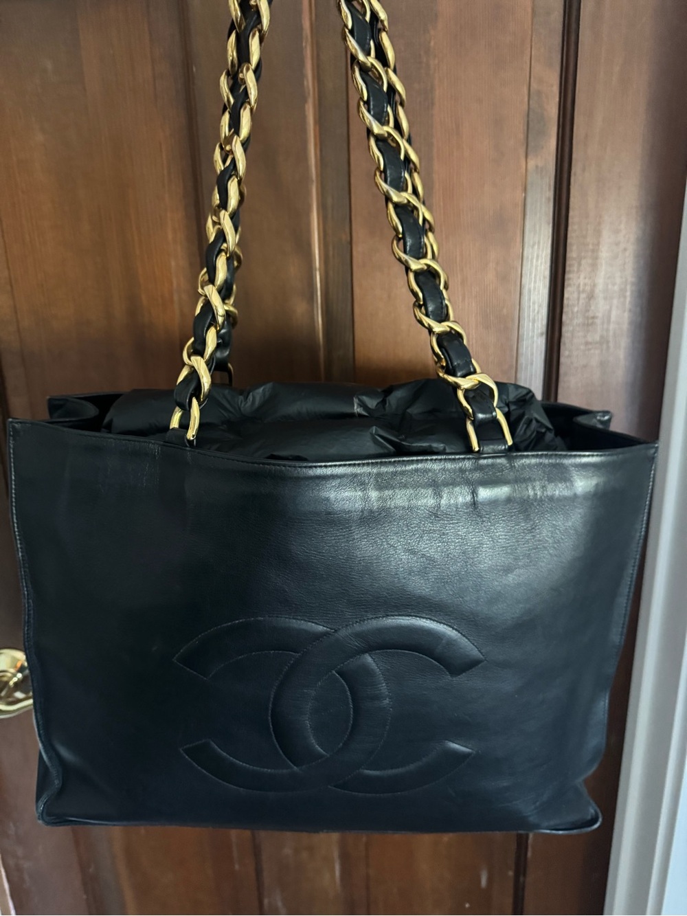 Authentic CHANEL Jumbo xl Shopping Tote Timeless Classic CC Black Lambskin